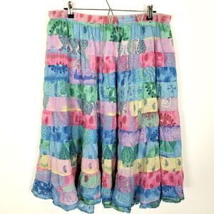 VTG Orvis Women Women's Multi Printed Midi Skirt Size M Cotton